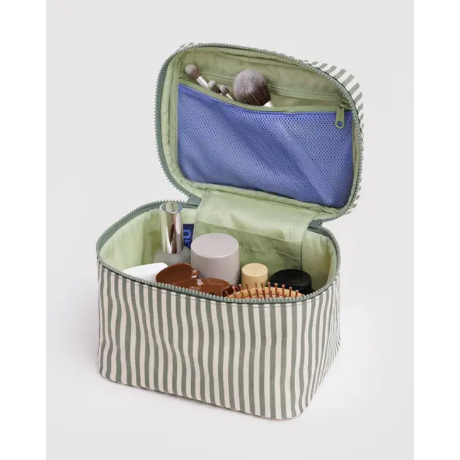 Baggu Large Cosmetic Case- Sage Stripe