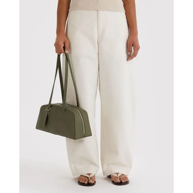Baggu Recycled Leather Bowler Bag- Loden