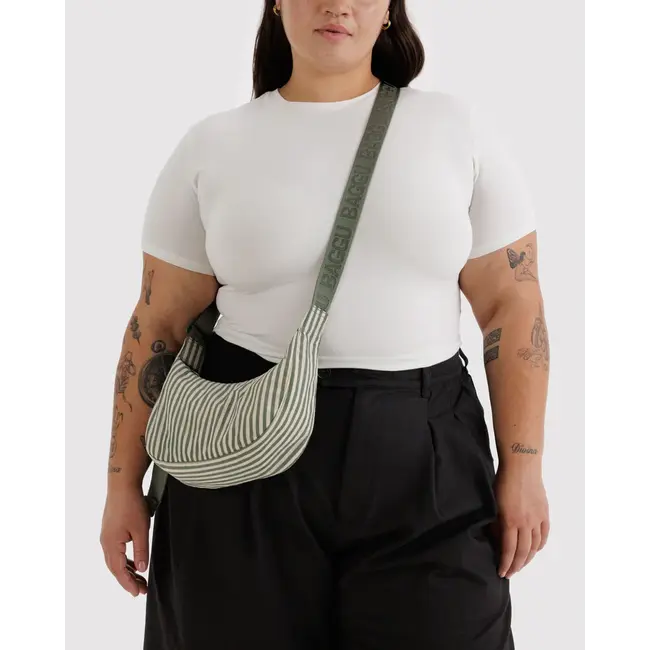 Baggu Small Nylon Crescent Bag- Sage Stripe