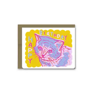 Wolf and Wren Press Pink Kitten Happy Birthday Card