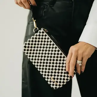 Pretty Simple Emma Woven Clutch Wristlet- Black Checkered