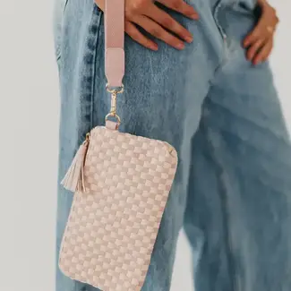 Pretty Simple Emma Woven Clutch Wristlet- Blush Checkered