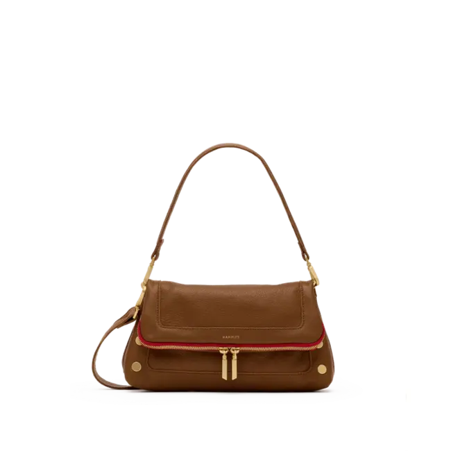 Hammitt Beverly Med-Mahogany Pebble-BG-Red Zip