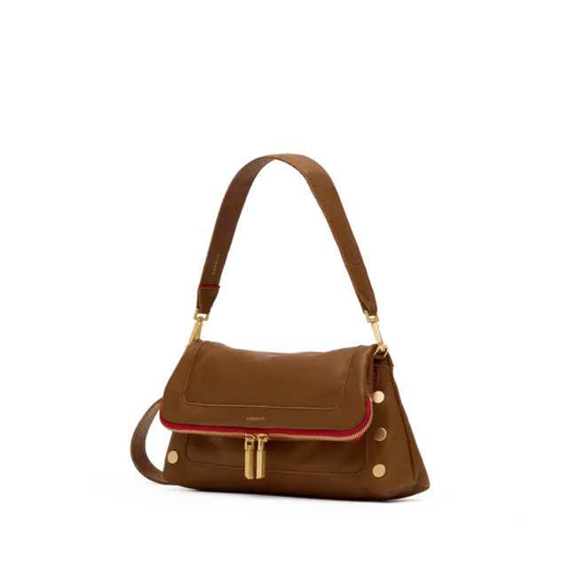 Hammitt Beverly Med-Mahogany Pebble-BG-Red Zip