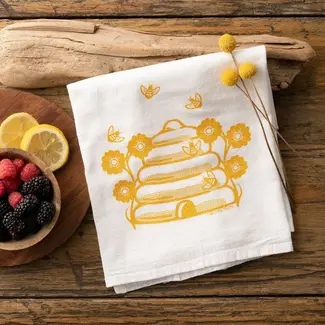Two Little Fruits Honeybee Yellow Kitchen Towel