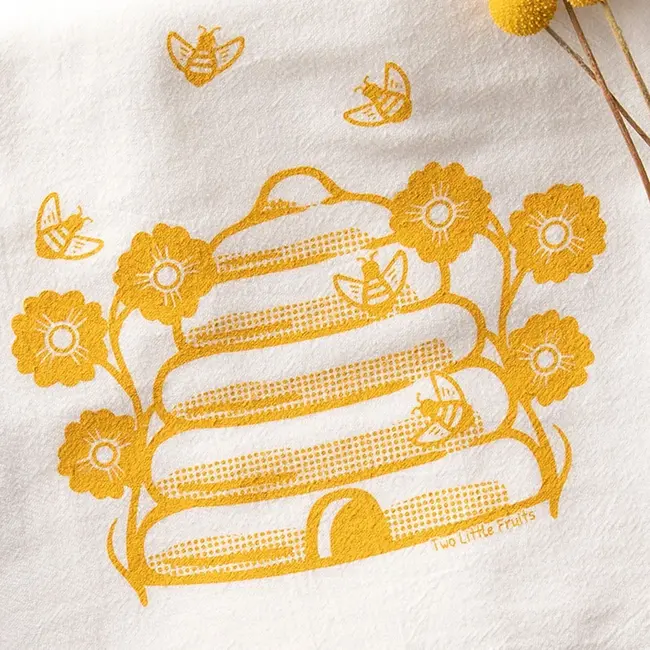 Two Little Fruits Honeybee Yellow Kitchen Towel