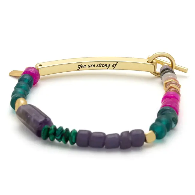 Scout Hidden Message Bracelet- Strong Af/Amethyst/Gold