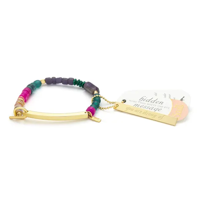 Scout Hidden Message Bracelet- Strong Af/Amethyst/Gold
