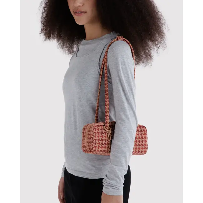 Baggu Small Nylon Bowler Bag - Tan Houndstooth