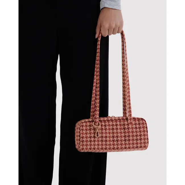 Baggu Small Nylon Bowler Bag - Tan Houndstooth