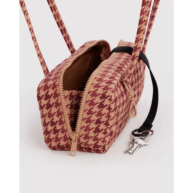 Baggu Small Nylon Bowler Bag - Tan Houndstooth
