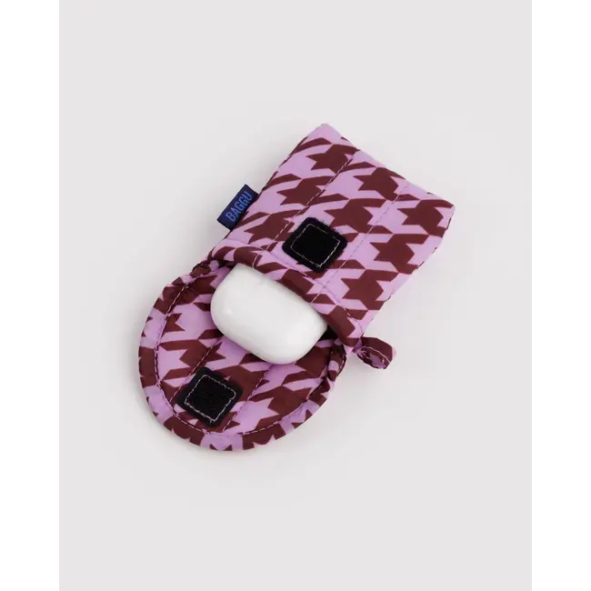 Baggu Puffy Earbuds Case - Pink Houndstooth