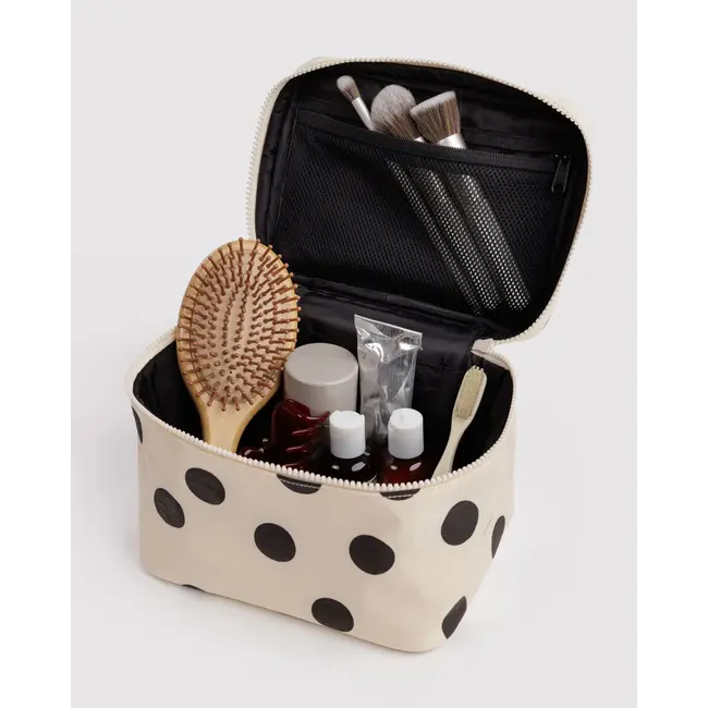 Baggu Large Cosmetic Case - Cream and Black Polka Dot