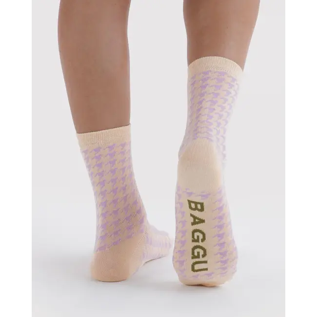 Baggu Crew Sock - Pink Houndstooth