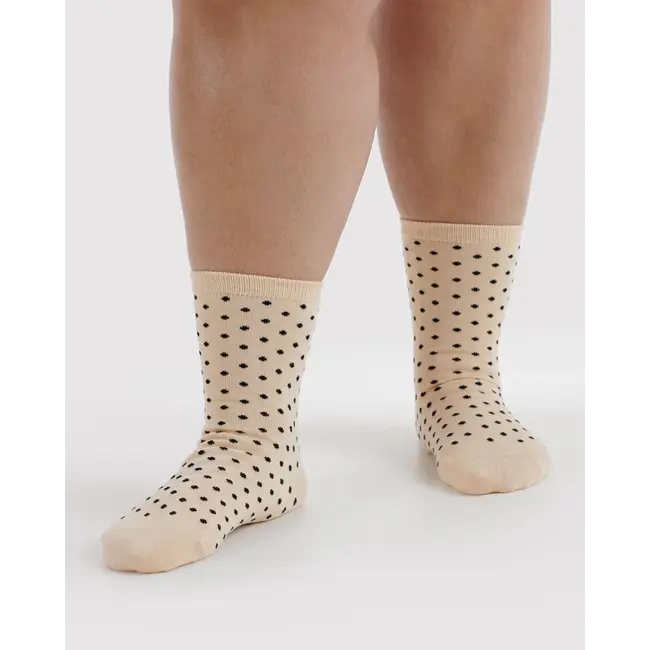 Baggu Crew Sock - Micro Cream and Black Polka Dot