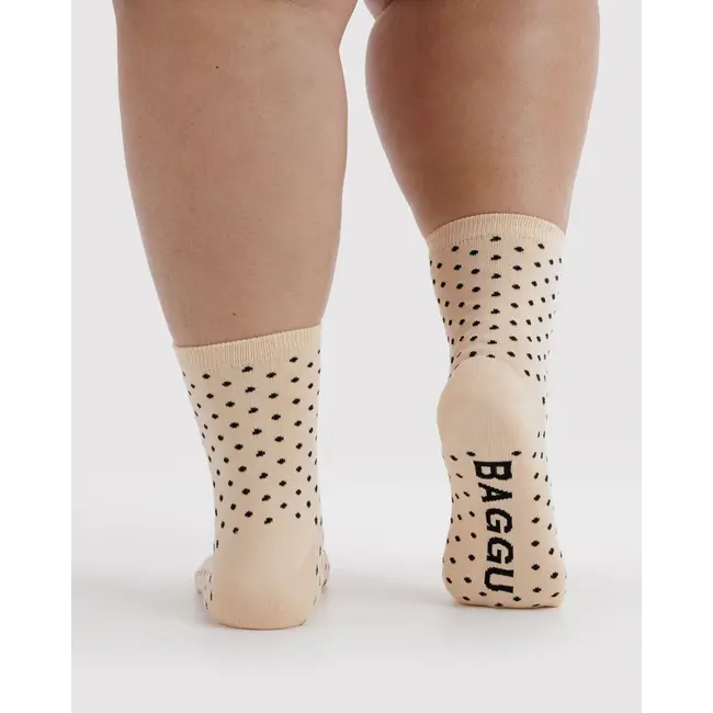 Baggu Crew Sock - Micro Cream and Black Polka Dot