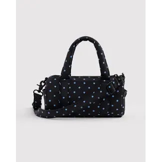 Baggu Small Nylon Duffle Bag - Black and Sky Blue Micro Dot