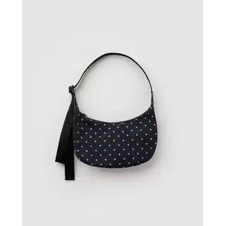 Baggu Small Nylon Crescent Bag - Black and Sky Blue Micro Dot