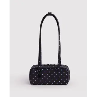 Baggu Small Nylon Bowler Bag - Black and Sky Blue Micro Dot