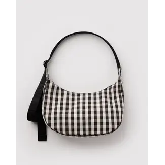 Baggu Medium Nylon Crescent Bag - Black and Cream Gingham