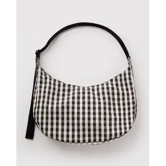 Baggu Large Nylon Crescent Bag - Black and Cream Gingham