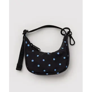 Baggu Crescent Bag Charm - Black and Sky Blue Micro Dot