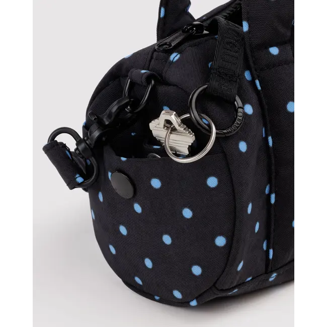 Baggu Small Nylon Duffle Bag - Black and Sky Blue Micro Dot