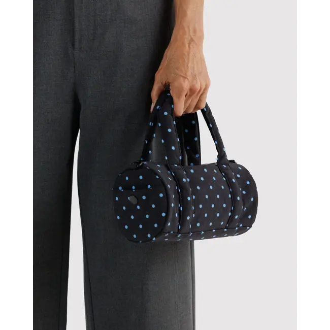 Baggu Small Nylon Duffle Bag - Black and Sky Blue Micro Dot