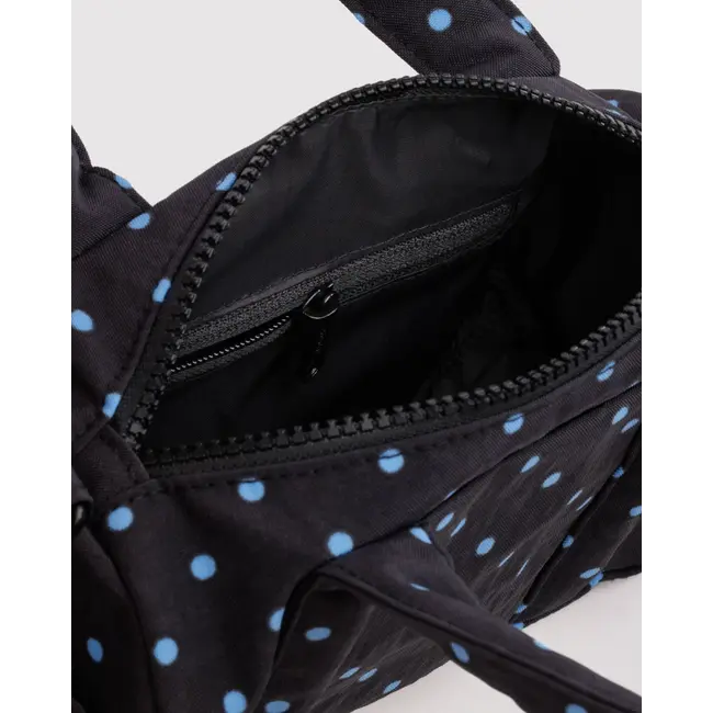 Baggu Small Nylon Duffle Bag - Black and Sky Blue Micro Dot