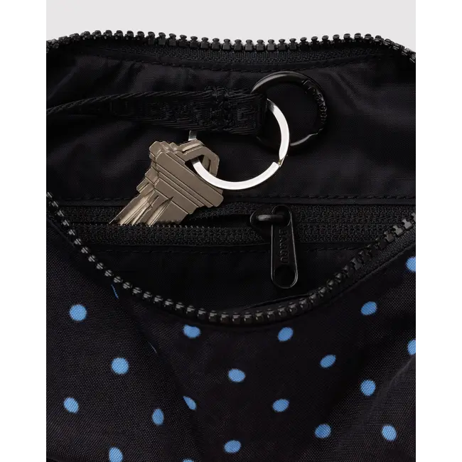 Baggu Small Nylon Crescent Bag - Black and Sky Blue Micro Dot