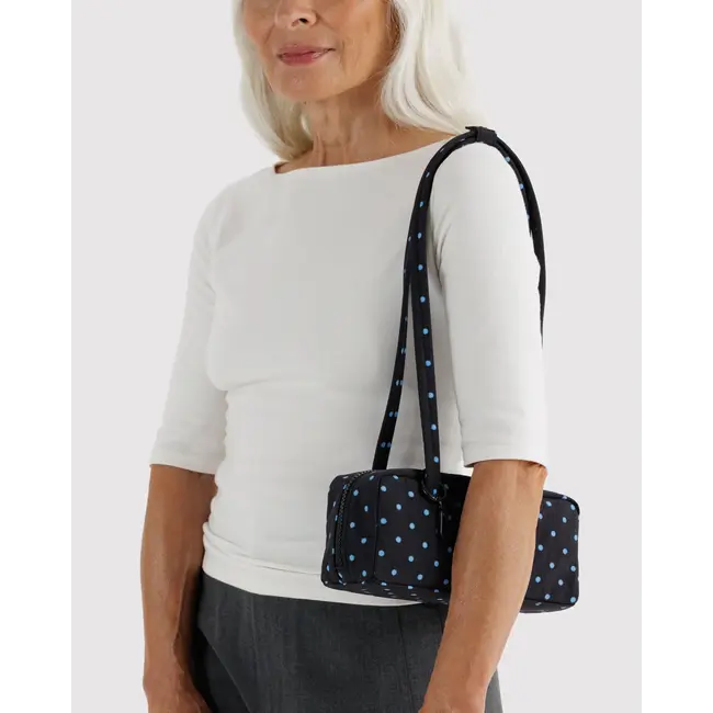 Baggu Small Nylon Bowler Bag - Black and Sky Blue Micro Dot