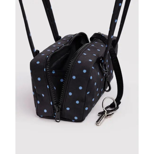 Baggu Small Nylon Bowler Bag - Black and Sky Blue Micro Dot