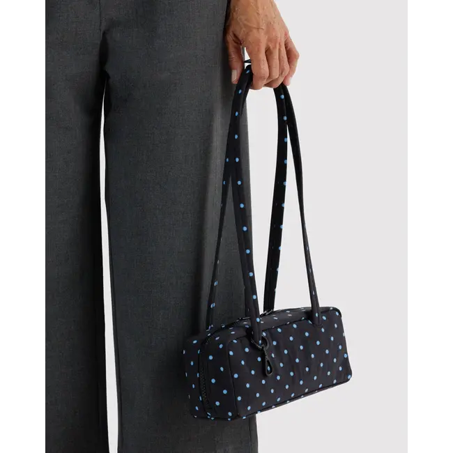 Baggu Small Nylon Bowler Bag - Black and Sky Blue Micro Dot