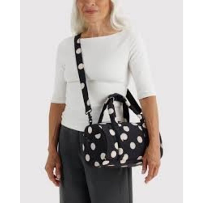 Baggu Nylon Duffle Bag - Black and Cream Polka Dot