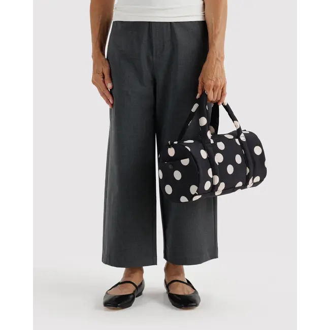 Baggu Nylon Duffle Bag - Black and Cream Polka Dot