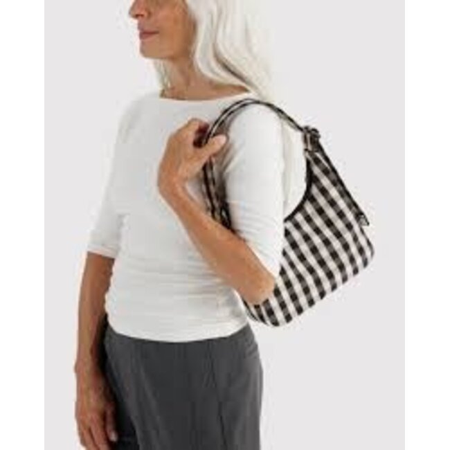 Baggu Mini Nylon Shoulder Bag - Black and Cream Gingham