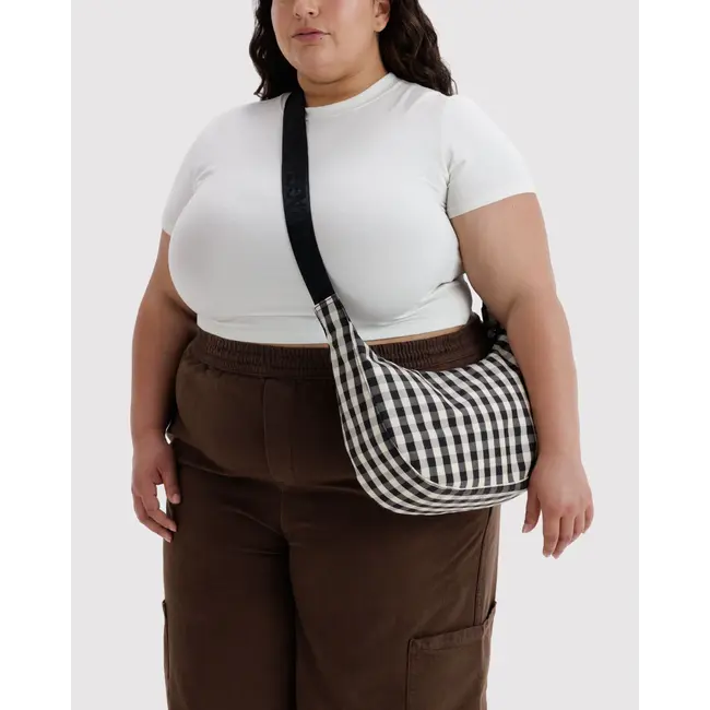 Baggu Medium Nylon Crescent Bag - Black and Cream Gingham