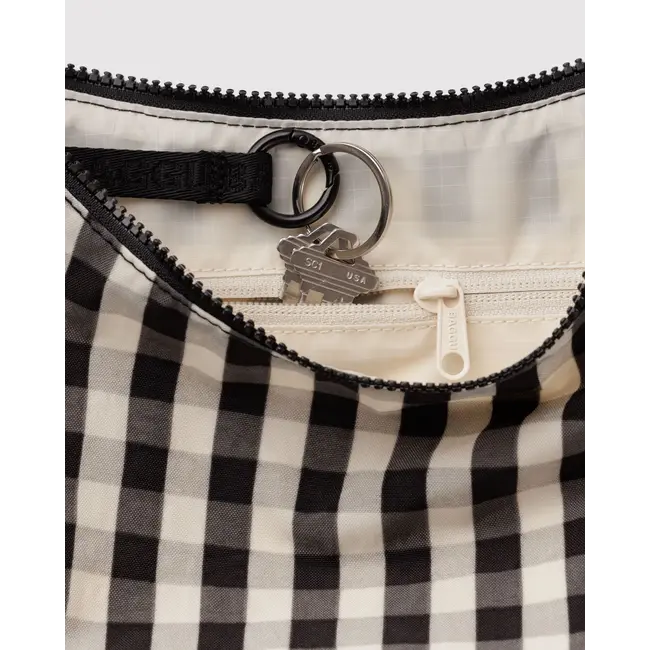 Baggu Medium Nylon Crescent Bag - Black and Cream Gingham