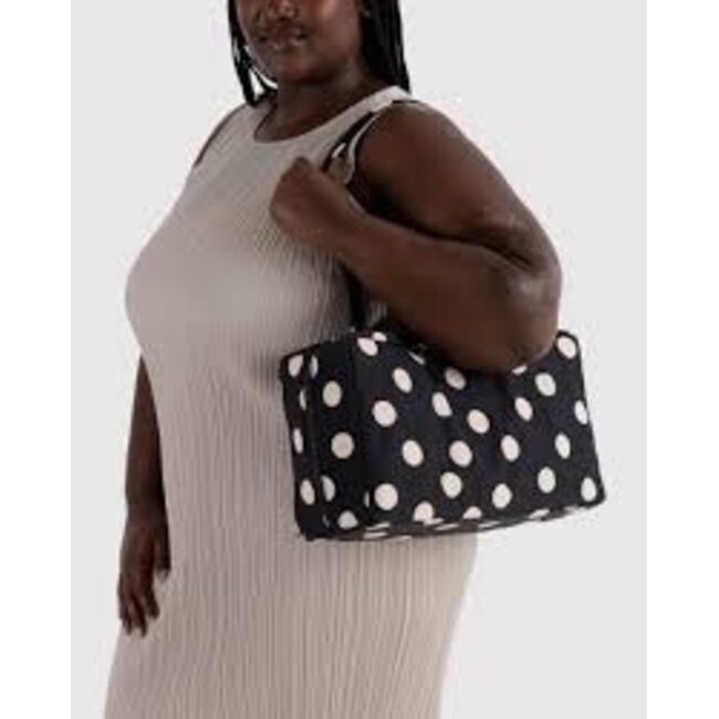 Baggu Medium Nylon Bowler Bag - Black and Cream Polka Dot