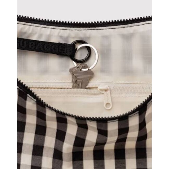 Baggu Large Nylon Crescent Bag - Black and Cream Gingham