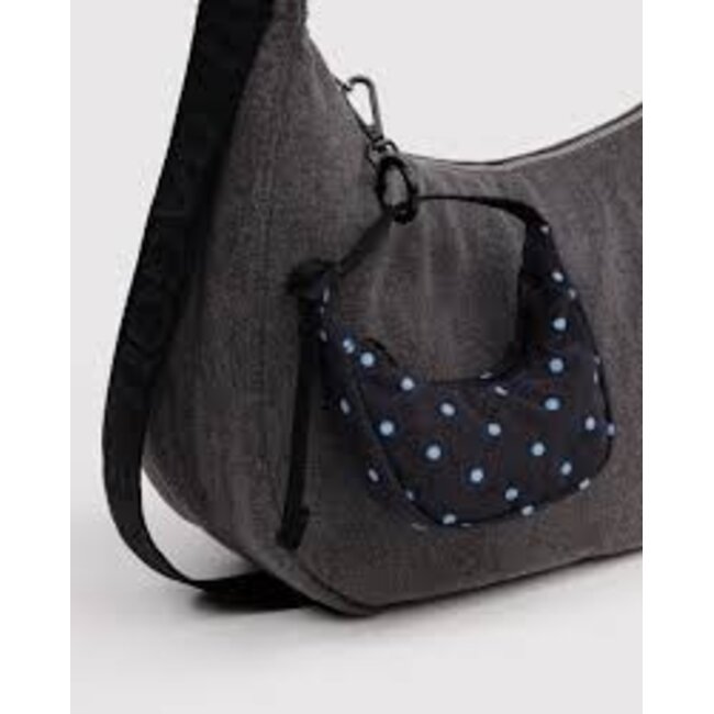 Baggu Crescent Bag Charm - Black and Sky Blue Micro Dot