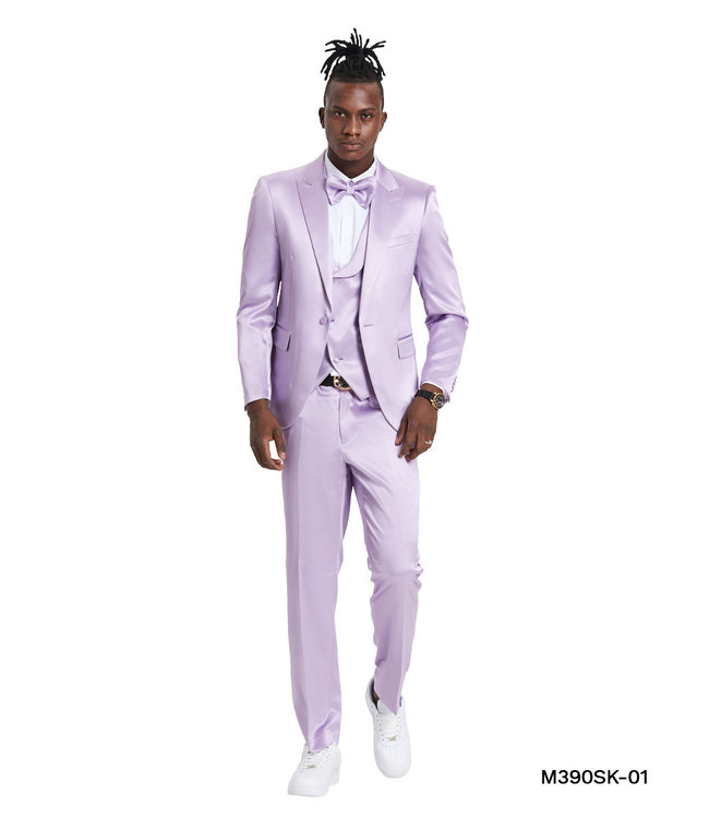 Tazzio Tazzio Sharkskin Suit - 3 Piece - Lavender