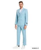 Tazzio Double Breasted Pinstripe Suit - 3 Piece - Teal