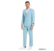 Tazzio Double Breasted Pinstripe Suit - 3 Piece - Teal