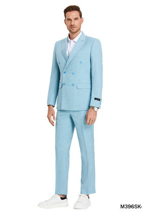 Tazzio Double Breasted Pinstripe Suit - 3 Piece - Teal