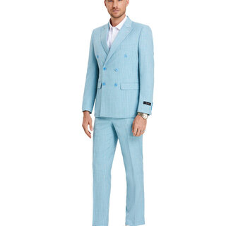 Tazzio Double Breasted Pinstripe Suit - 3 Piece - Teal