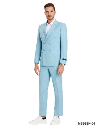 Tazzio Double Breasted Pinstripe Suit - 3 Piece - Teal