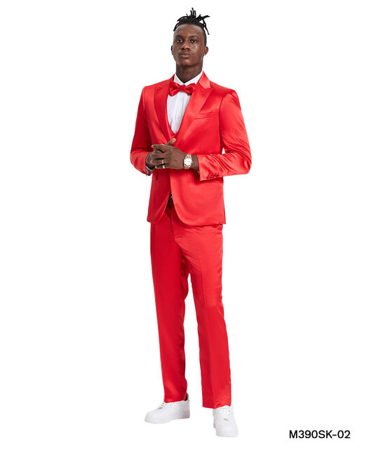 Tazzio Sharkskin Suit - 3 Piece - Red Tazzio Sharkskin Suit - 3 Piece - Red