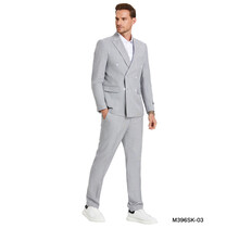 Tazzio Double Breasted Pinstripe Suit - 3 Piece - Light Grey