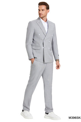 Tazzio Double Breasted Pinstripe Suit - 3 Piece - Light Grey